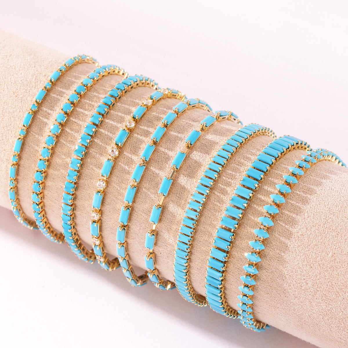 Wholesale 18k Gold Plated Zircon Bracelet,  Blue Turquoise Design,  Boutique Jewelry Accessory