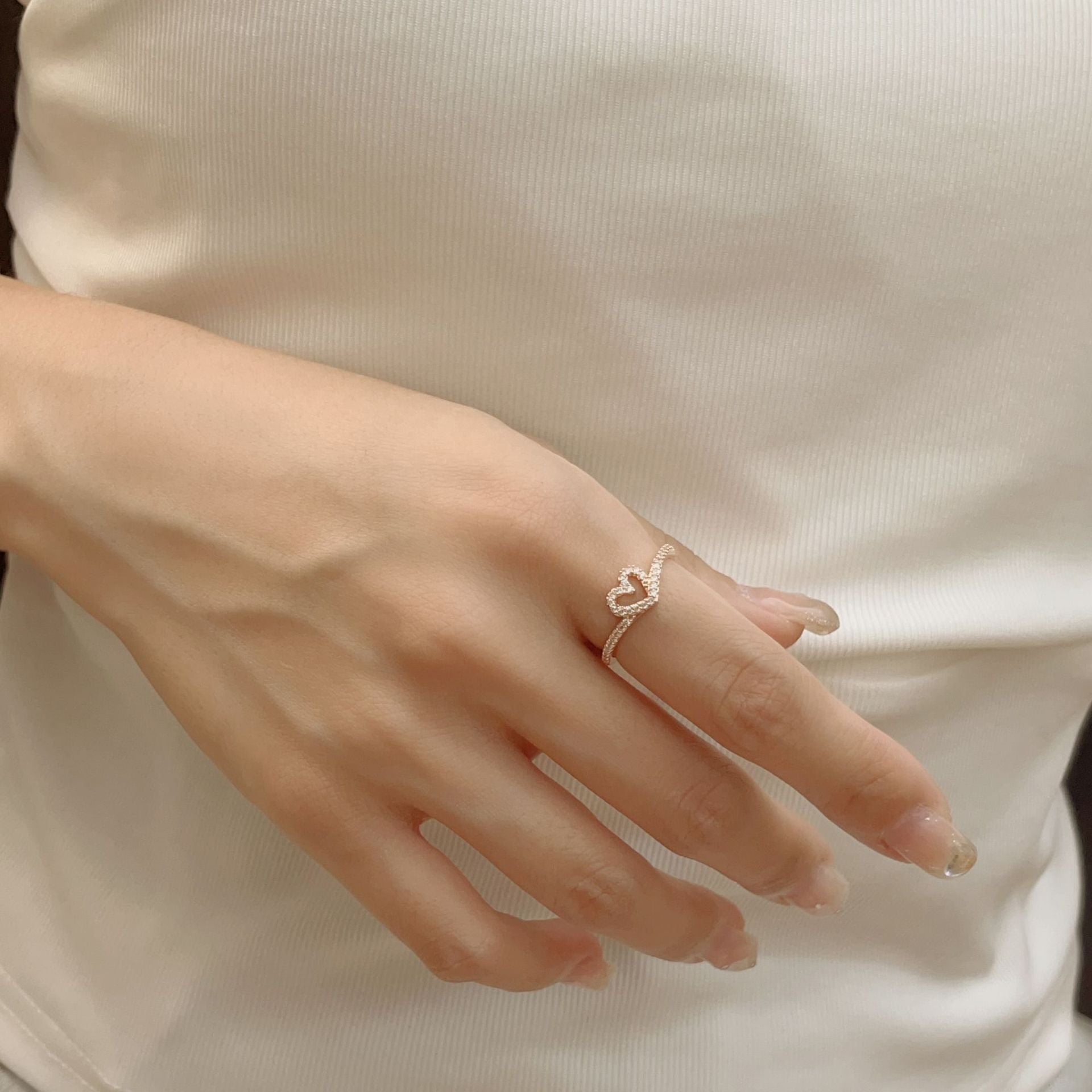 Wholesale  Love Heart Ring Light Luxury Elegant Zircon Open Ring