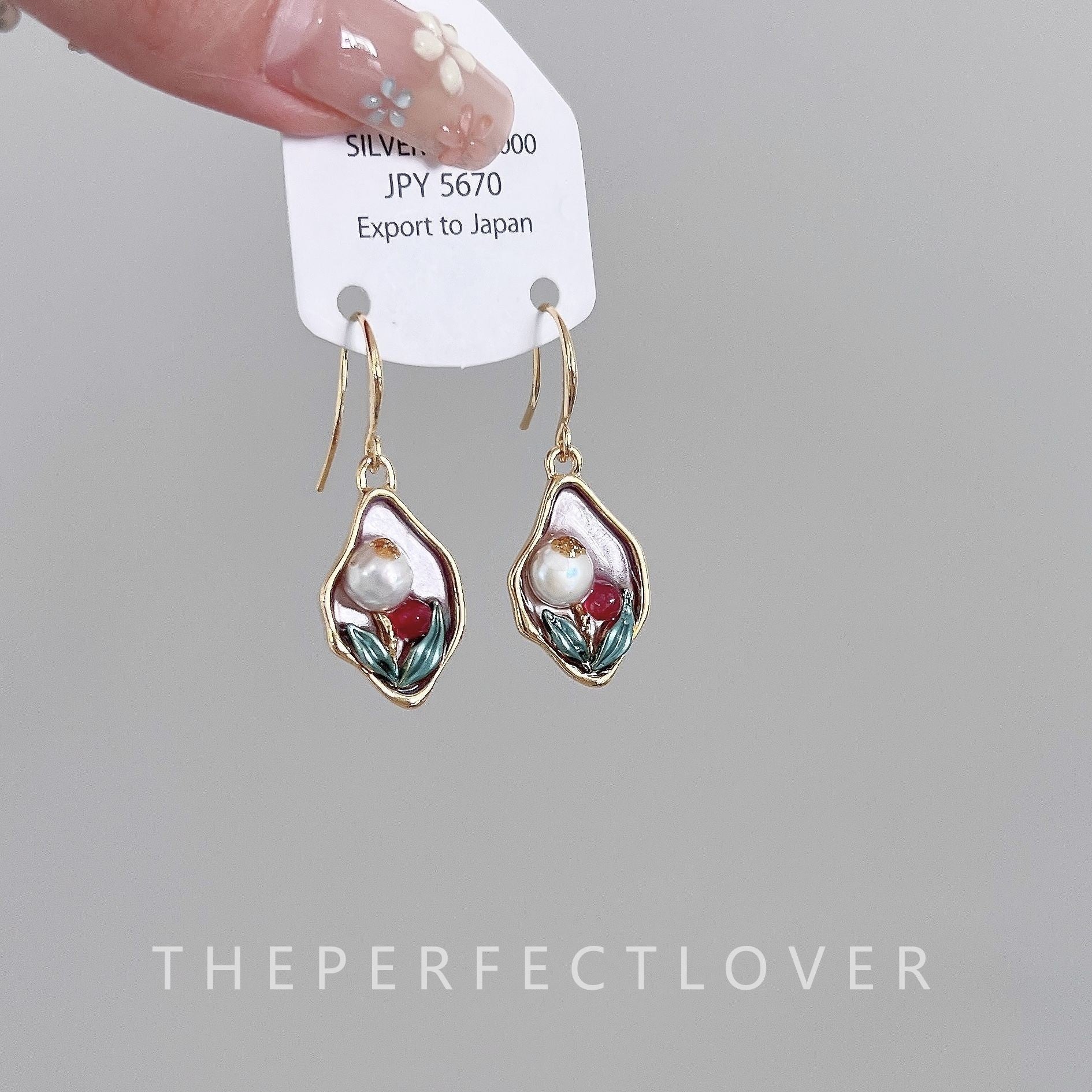 Wholesale Oil Painting Gold Freshwater Pearl Flower Earrings ACC-ES-ZhiRui004