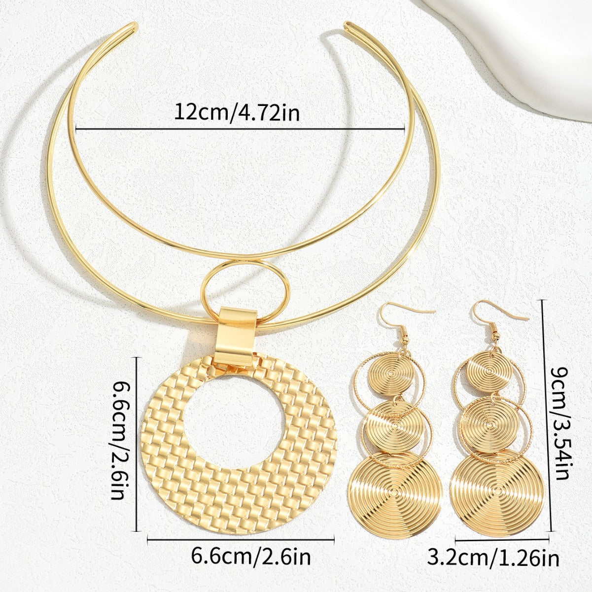 Wholesale  Geometric  Luxury Necklace Earrings Set Versatile Circle Oval Ellipse Fashion Jewelry