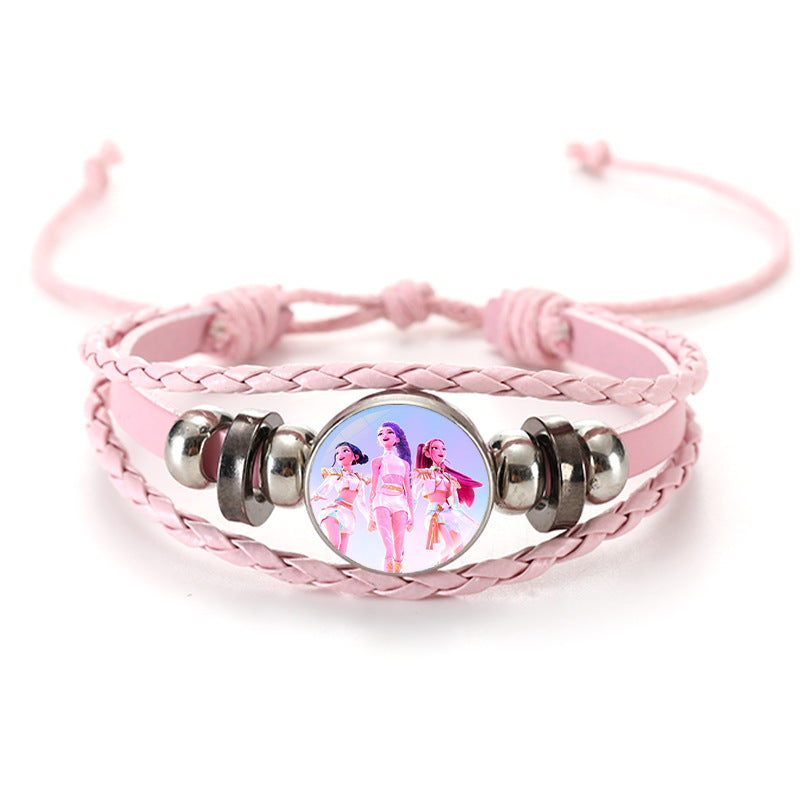 Wholesale Witcher Time Gem Adjustable Hand-woven Pink and Black Bracelet kpop