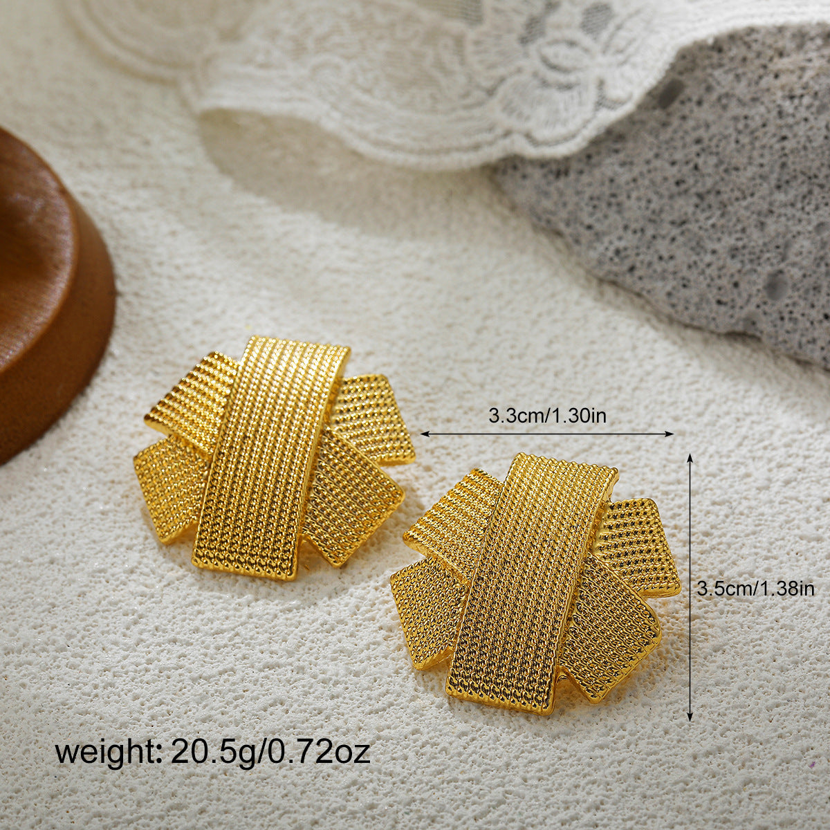 Wholesale  18K Gold Fireworks Shape Pleated Exaggerated Large Earrings