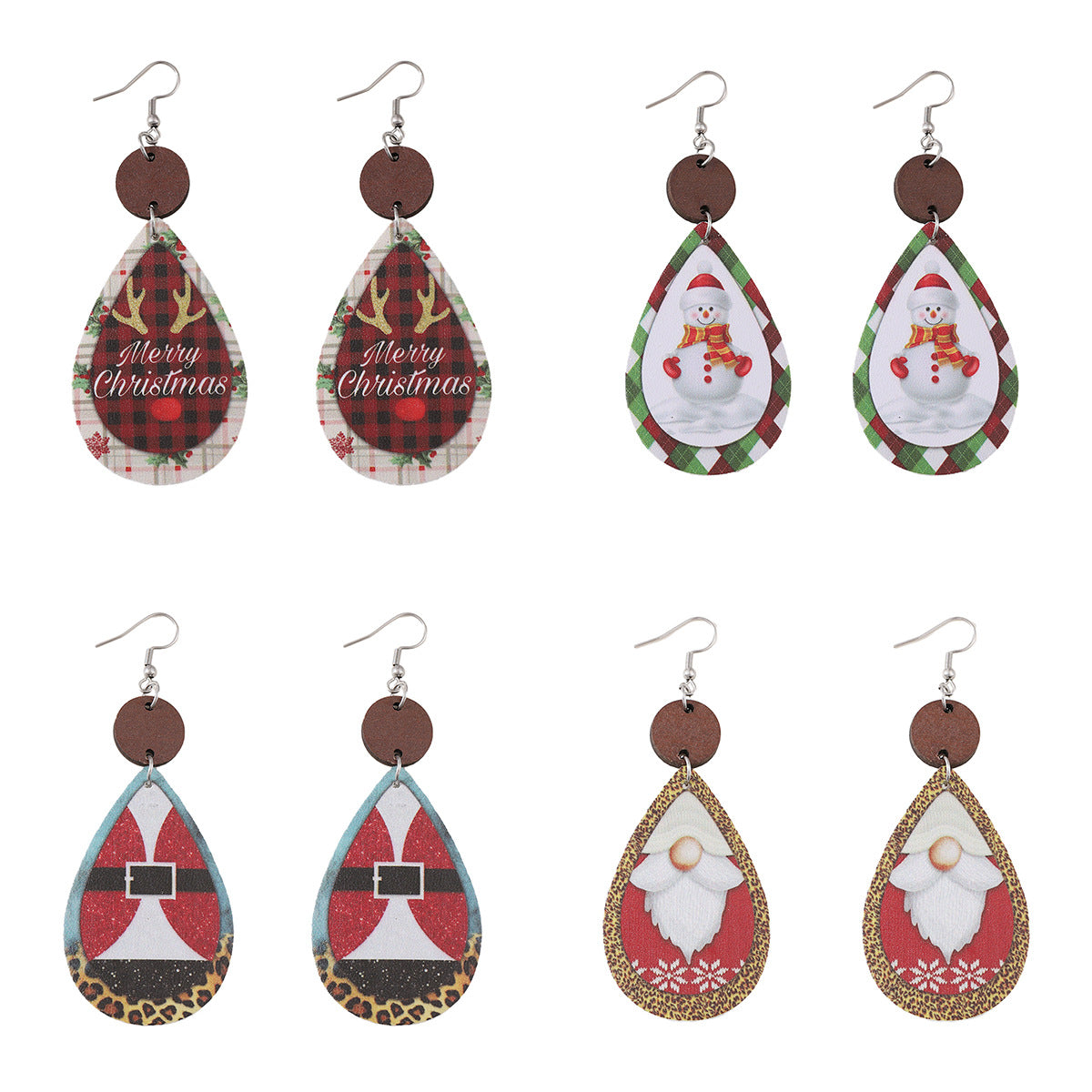 Wholesale Christmas Plaid Elk Snowman Water Drop ing Pendant Earrings