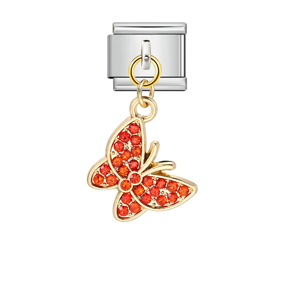 Wholesale 5pcs Italian Charm Bracelet 9mm DIY Splicing Diamond Butterfly Pendant Stainless Steel Composable Bracelet