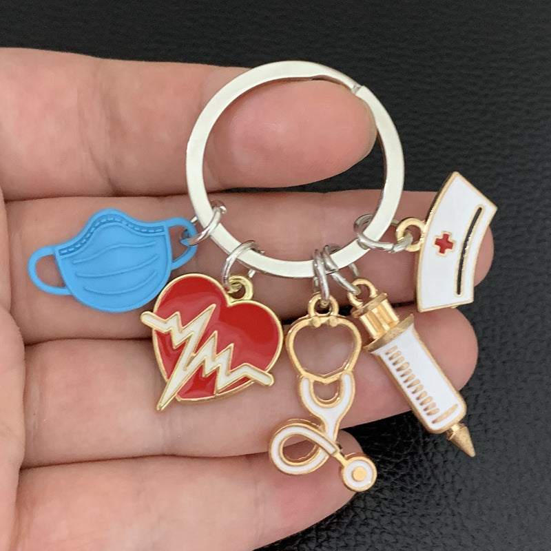 Wholesale Retro Alloy Black Mask Keychain Key Ring Nurse Doctor Fashion Accessory Gift