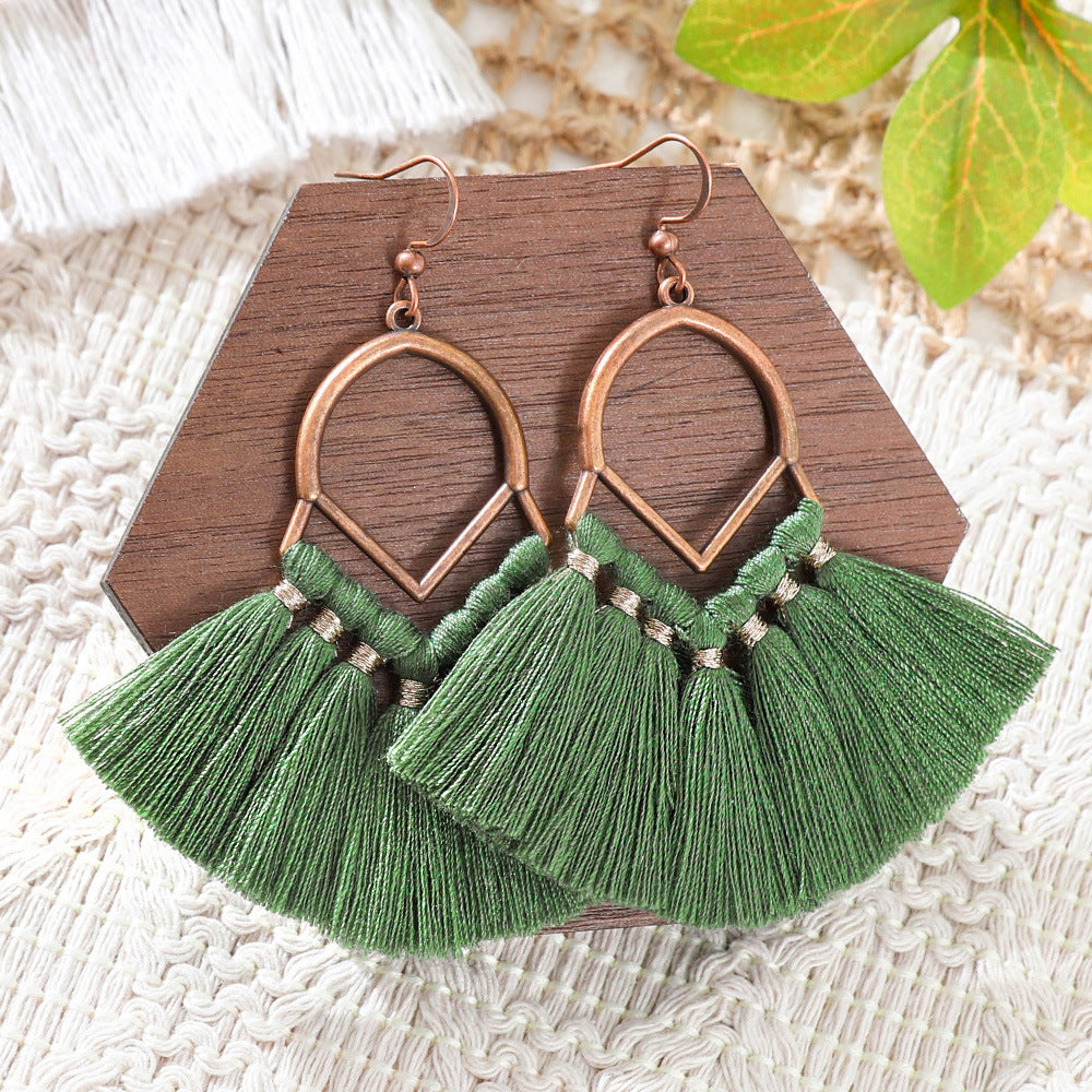 Wholesale Bohemian Tree of Life Tassel Earrings Green Fashion Jewelry Accessory Gift