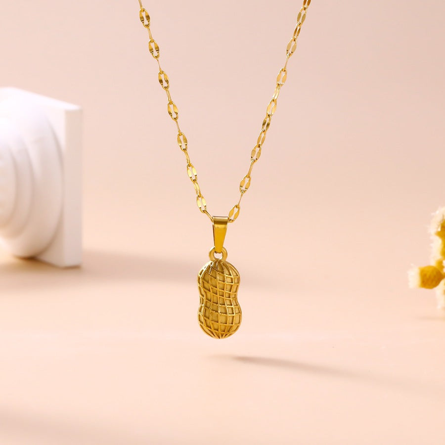 Wholesale Stainless Steel Peanut Pendant Clavicle Necklace for Women Trendy Summer Jewelry Gift for Party
