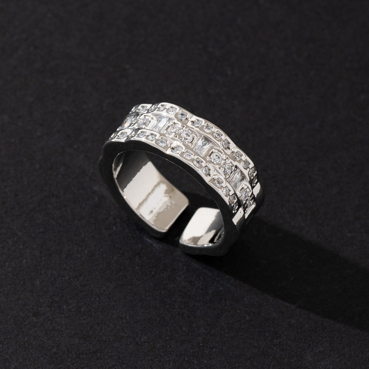 Wholesale European Chic Zircon Ring Adjustable Copper Band Stylish Women S Jewelry Accessory For Boutique Resale
