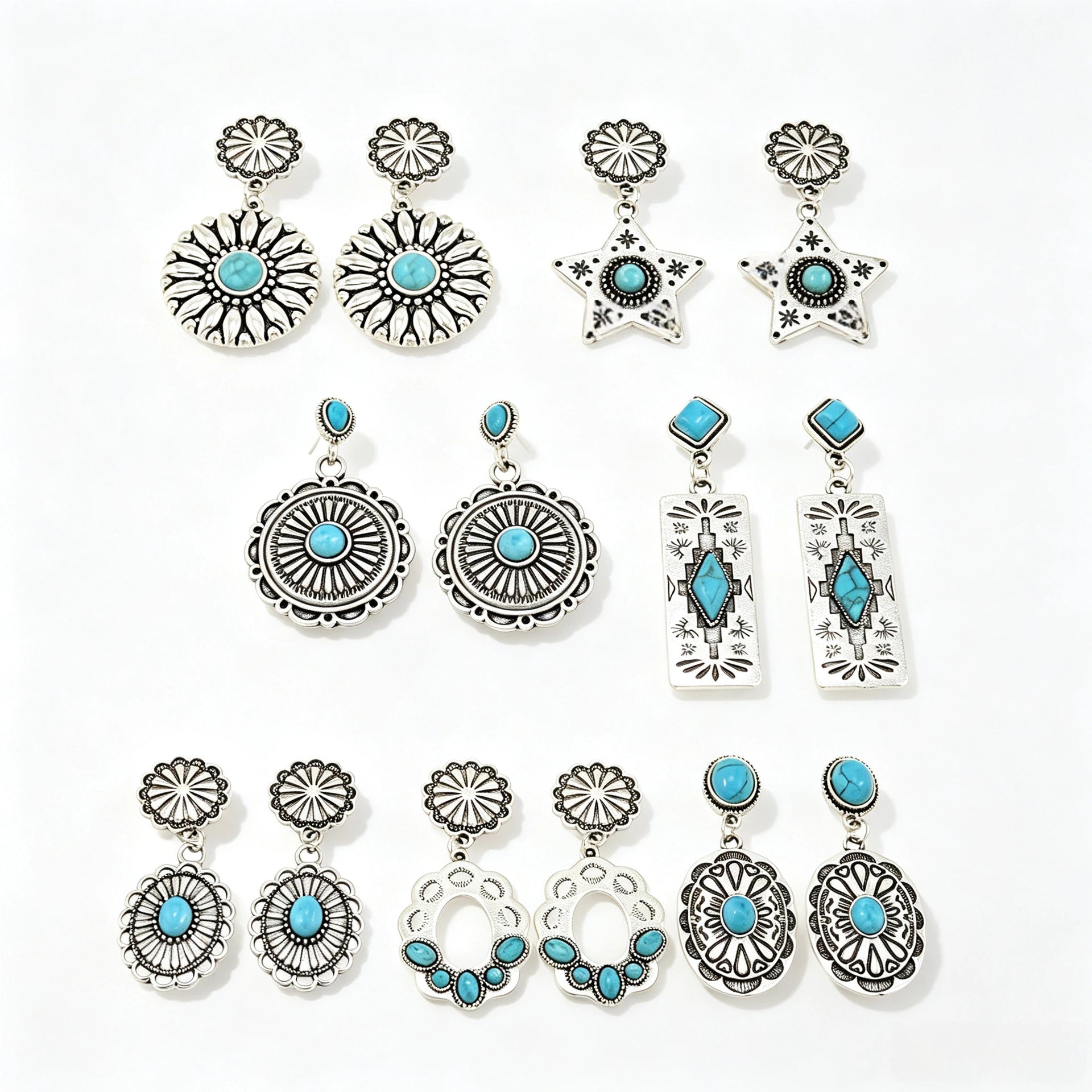 Wholesale Zinc Alloy Turquoise Boho Earrings Geometric Design Fashion Accessory For Women Trendy Gift
