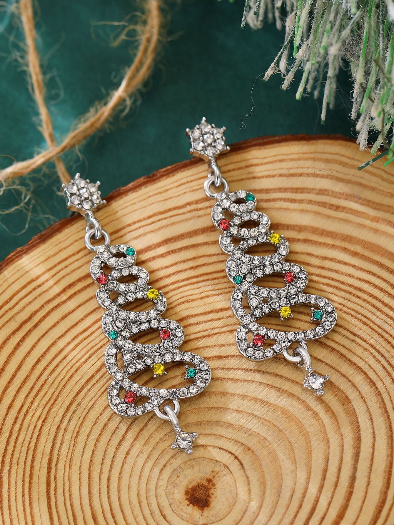 Wholesale Christmas Tree Earrings For Women Colorful Rhinestone Gold Tone Party Jewelry Gift