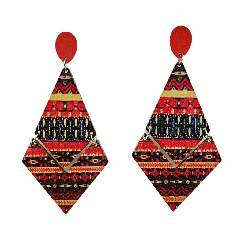 Wholesale Bohemian Ethnic Style Rhombus Wood Earrings ACC-ES-FX045