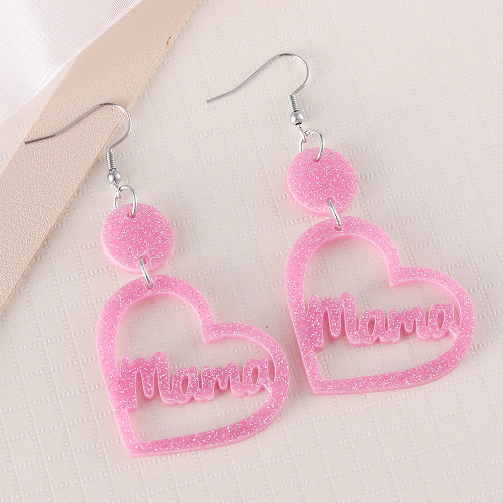 Wholesale  mother's day pink  hollow love  pendant acrylic  double-sided earrings