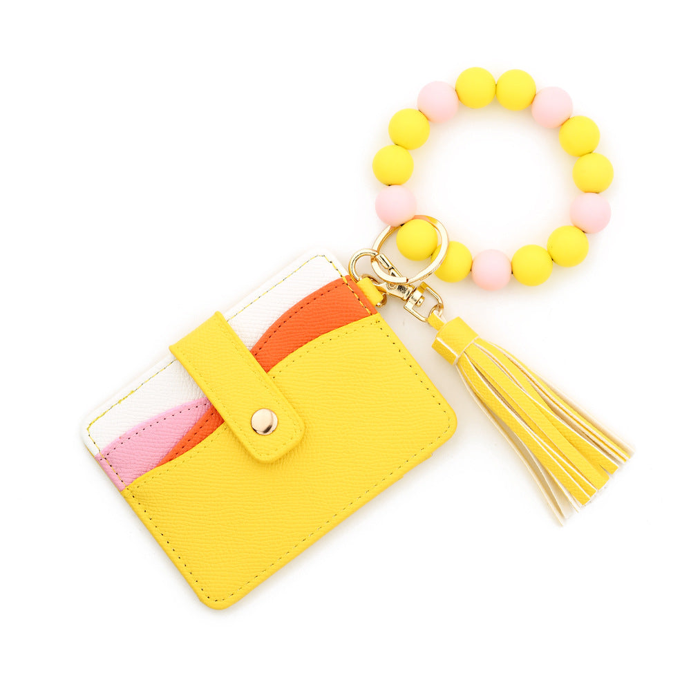 Wholesale Multi-layer Color-matching Card Bag Zipper Wristlet Keychain