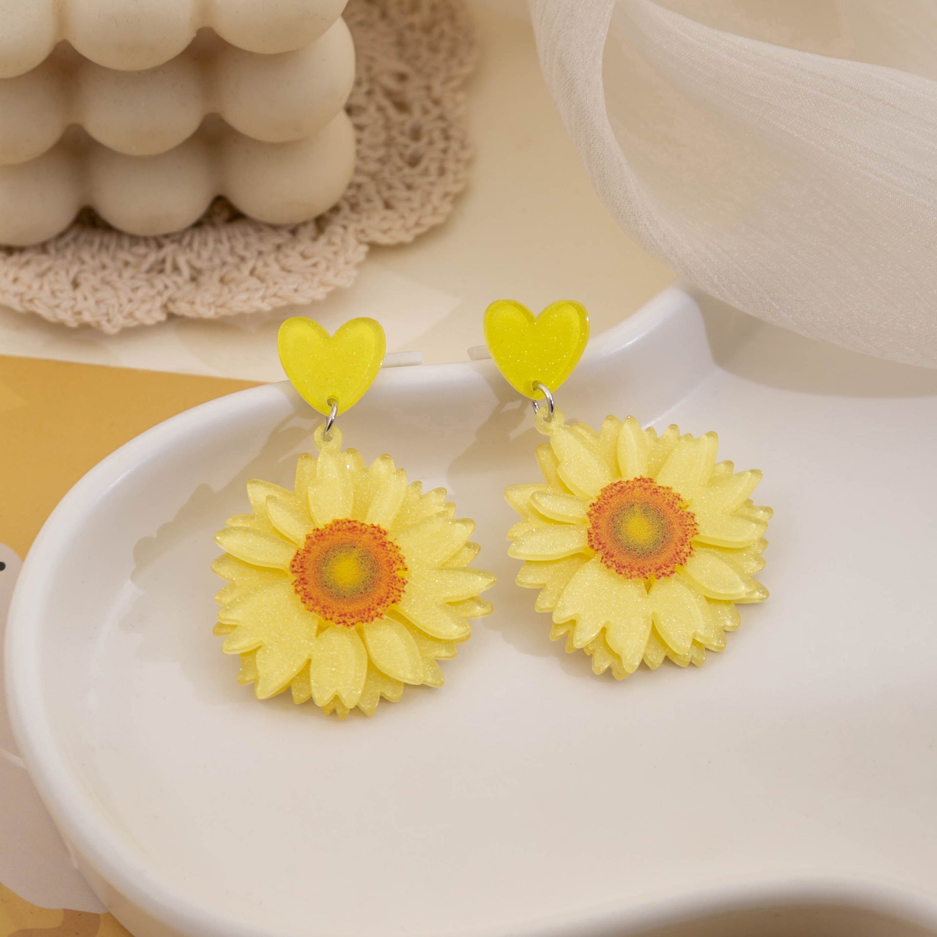 Boucles d'oreilles en gros tournesol acrylique