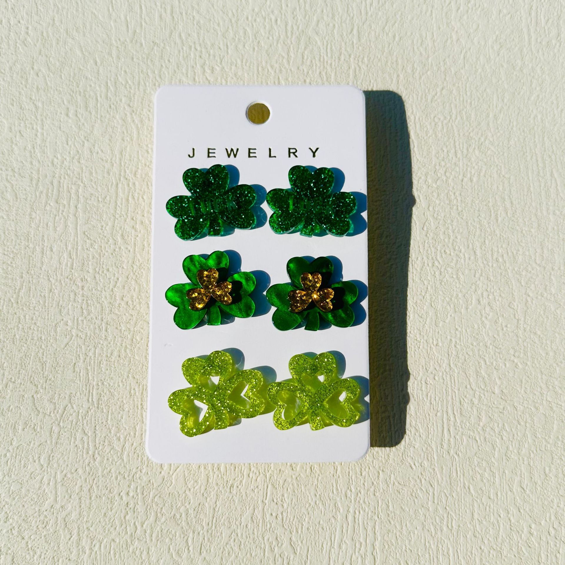 Wholesale 3pcs/set  St. Patrick's Day clover green luck acrylic earrings
