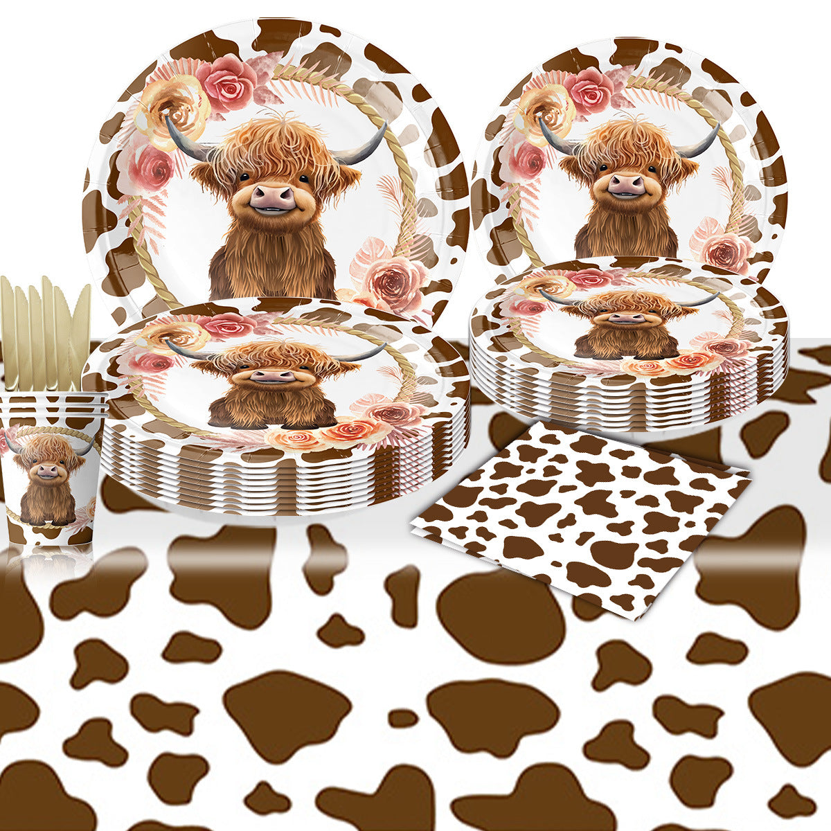 Wholesale Highland Cattle Themed Birthday Disposable Party Decorations