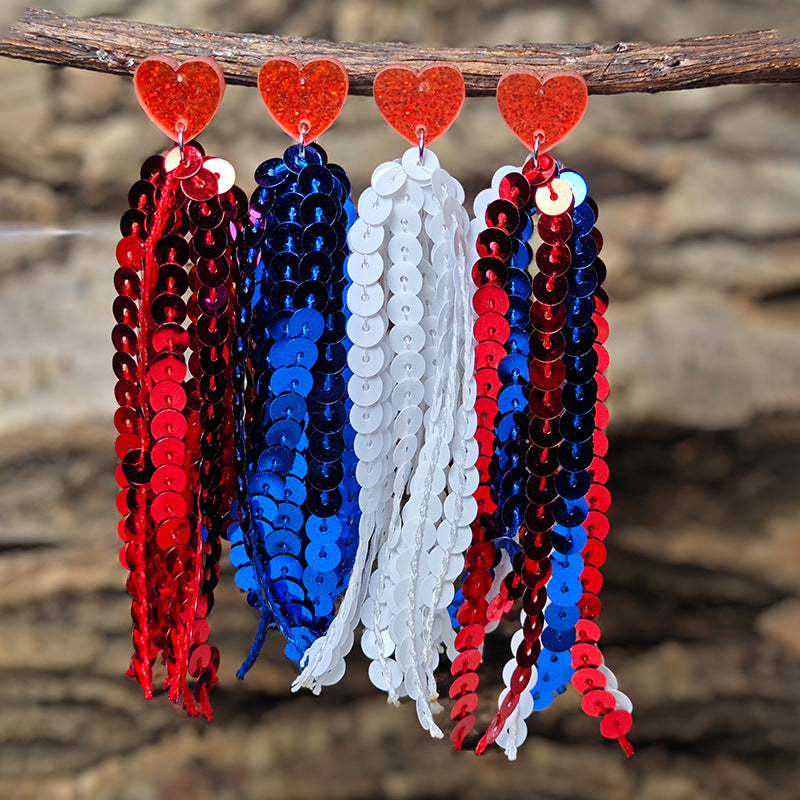 Wholesale  Independence Day American Flag Color Tassel Sequin Earrings