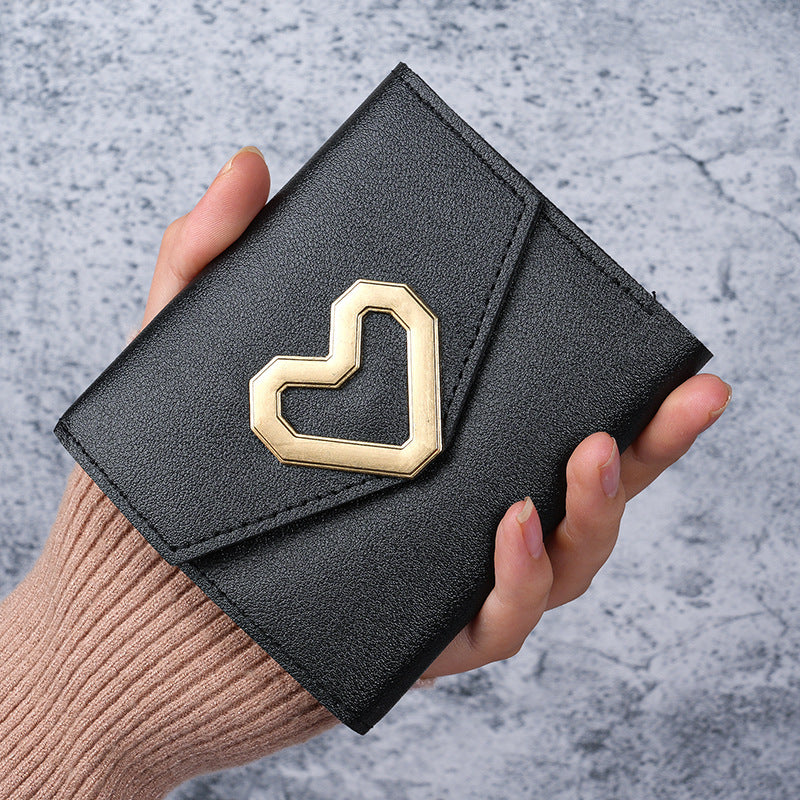 Wholesale Trendy Women S PU Leather Heart Shaped Three Fold Wallet Short Coin Purse Stylish Fashion Accessory For Casual Use