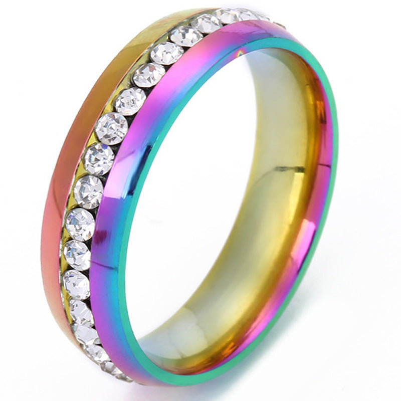 Wholesale 6mm Single Row Circle Glue Rhinestone Stainless Steel Multi-color Diamond Rings ACC-RS-WangG009