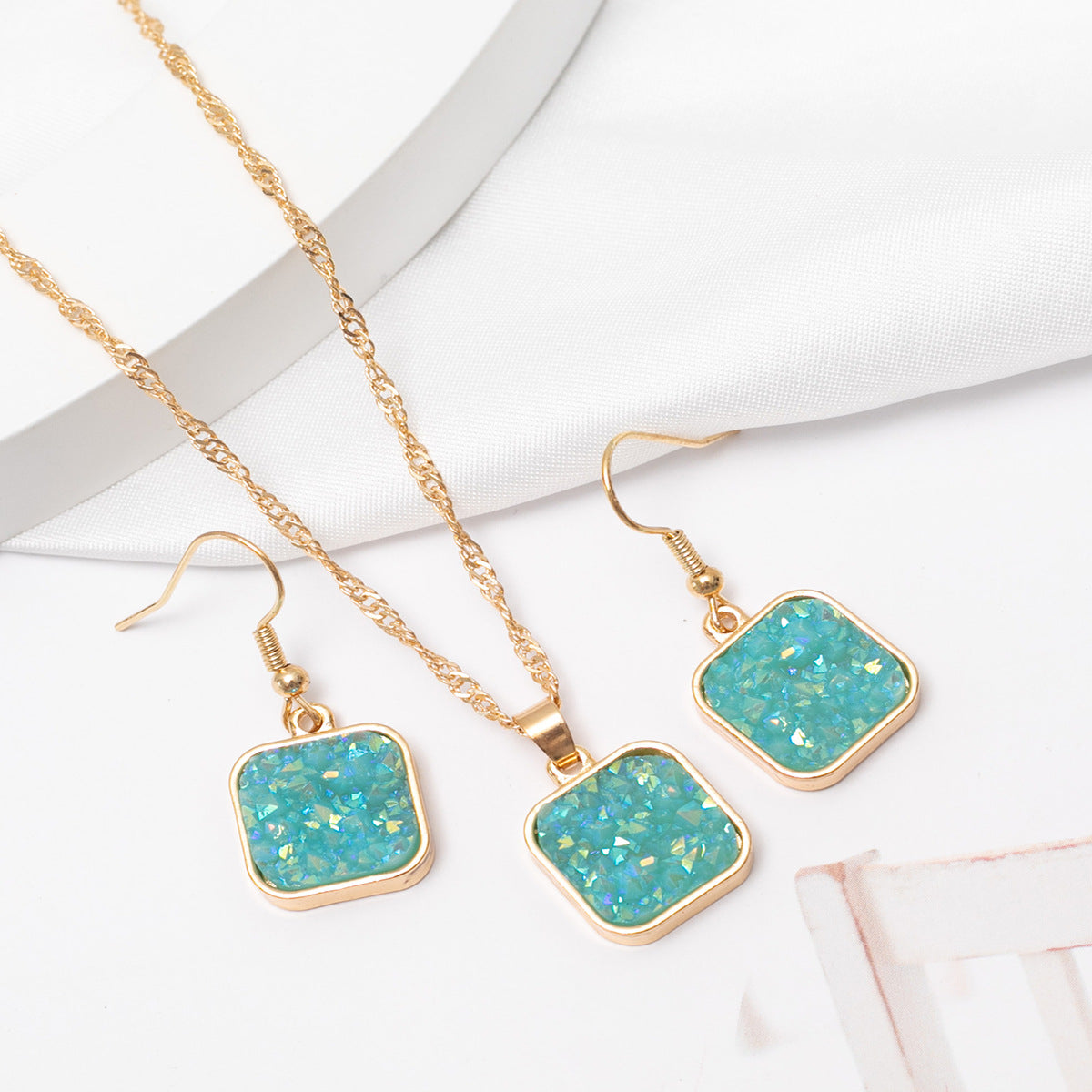 Wholesale Resin Alloy Square Earrings Set