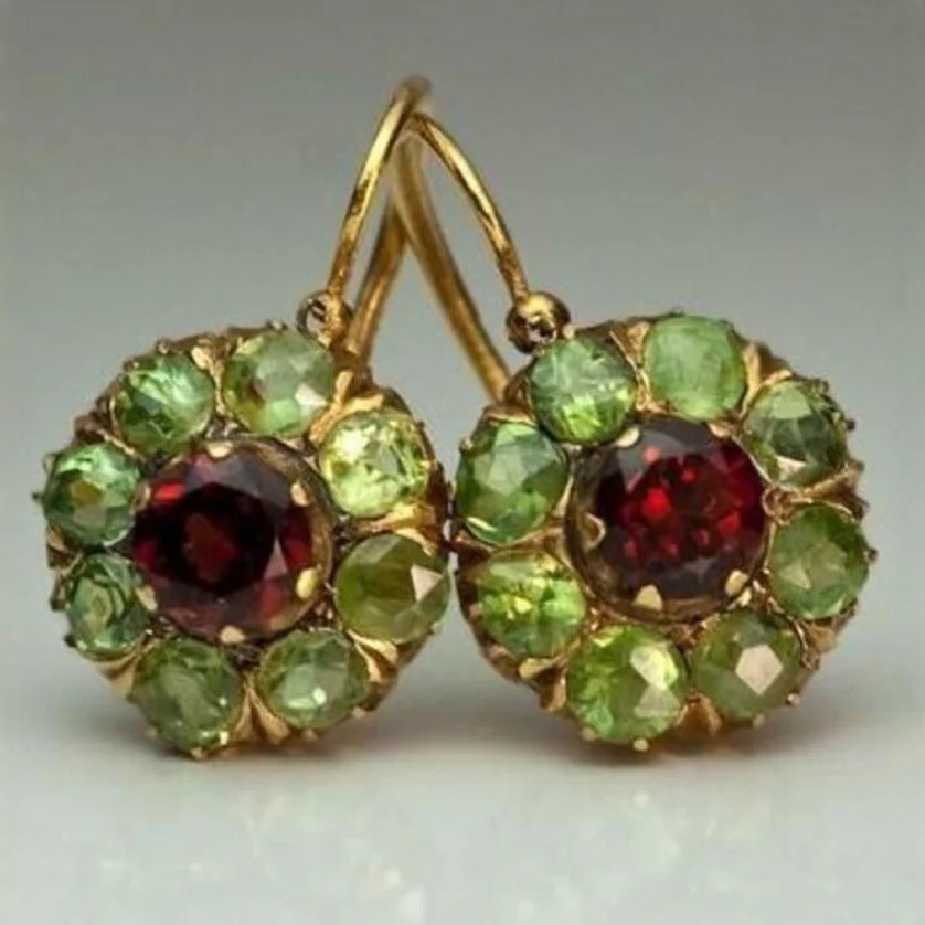 Wholesale Victorian Style Two-Tone Gemstone Earrings Red Garnet with Peridot Antique Drop Earrings Fashion Accessory