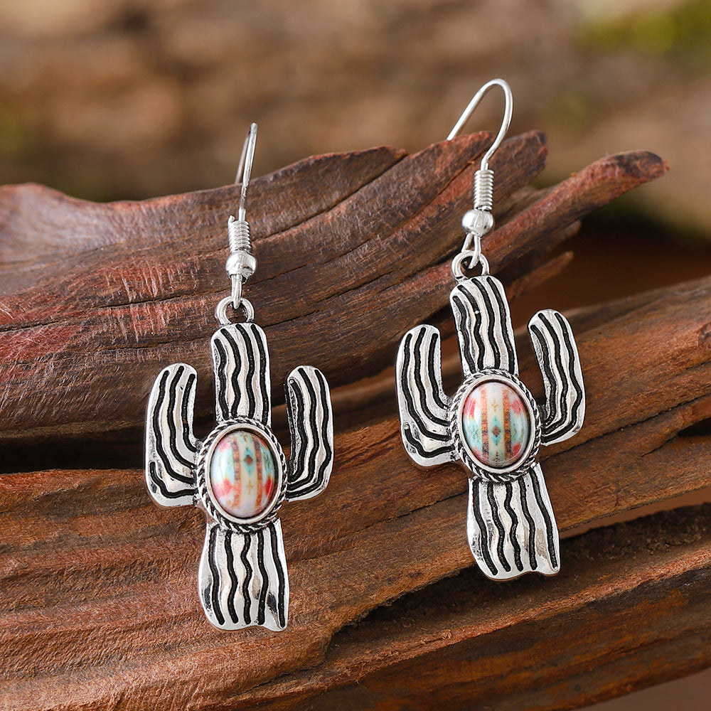 Wholesale color pine stone cactus pendant earrings