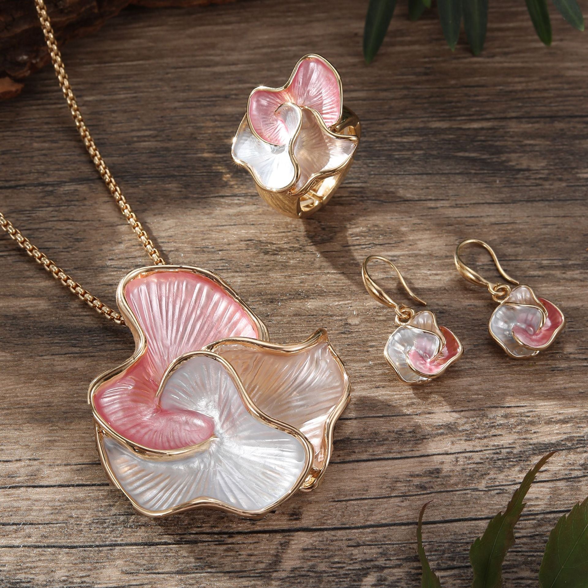 Wholesale Colorful Petal Geometric Oil Painting Earrings Rings Pendant Set