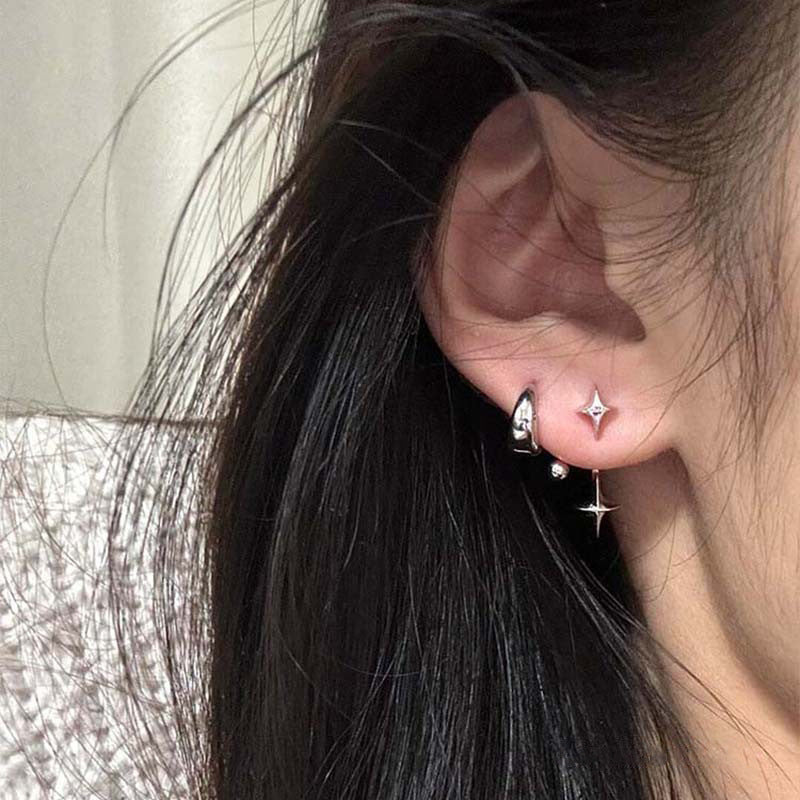 Wholesale Trendy Four-Pointed Star Back Hanging Earrings Copper Electroplated Fashion Accessory for Women