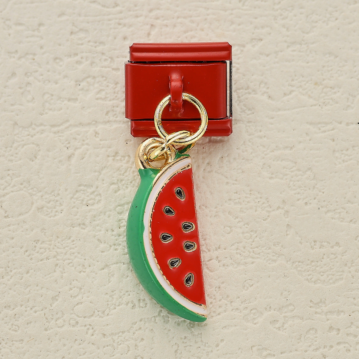 Wholesale 5pcsvCherry Strawberry Watermelon Pendant Red Italian Module DIY Stainless Steel Bracelet Accessories