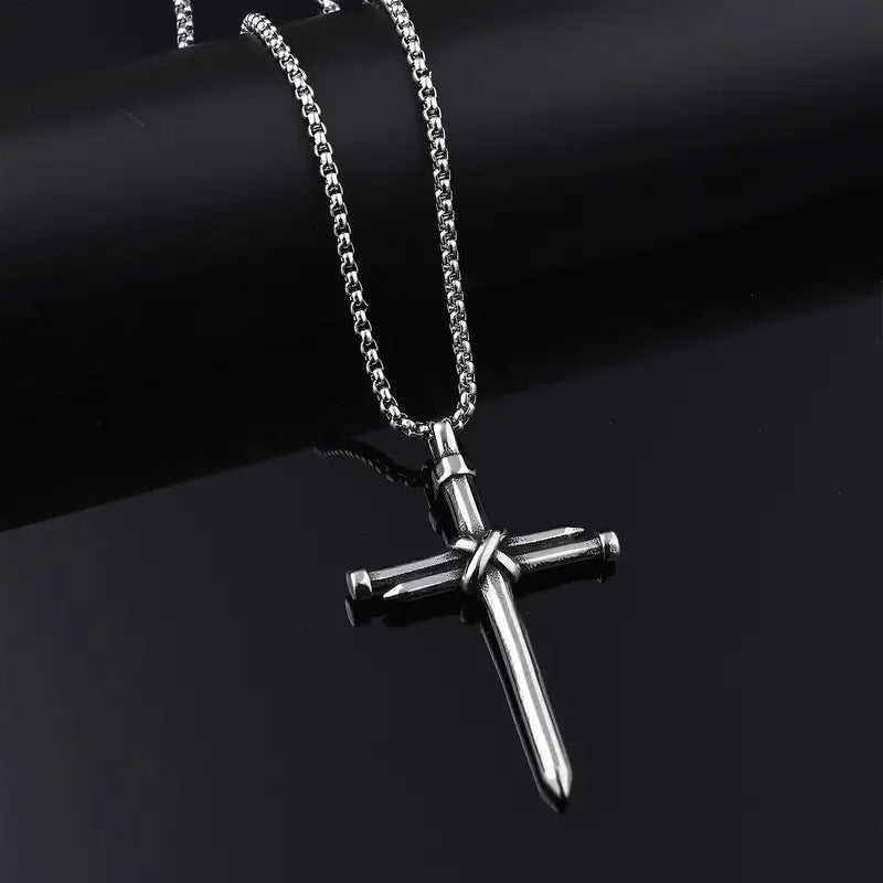 Wholesale Punk Retro Cross Nail Pendant Titanium Steel Men S Necklace Jewelry Accessory Gift Boutique Resale