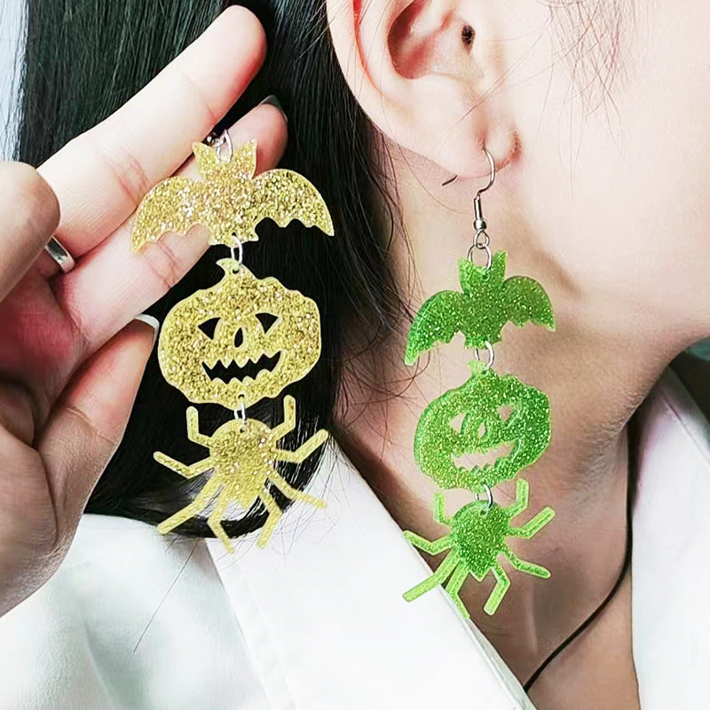 Wholesale Halloween Earrings Long Stitching Bat Pumpkin Spider Acrylic Earrings