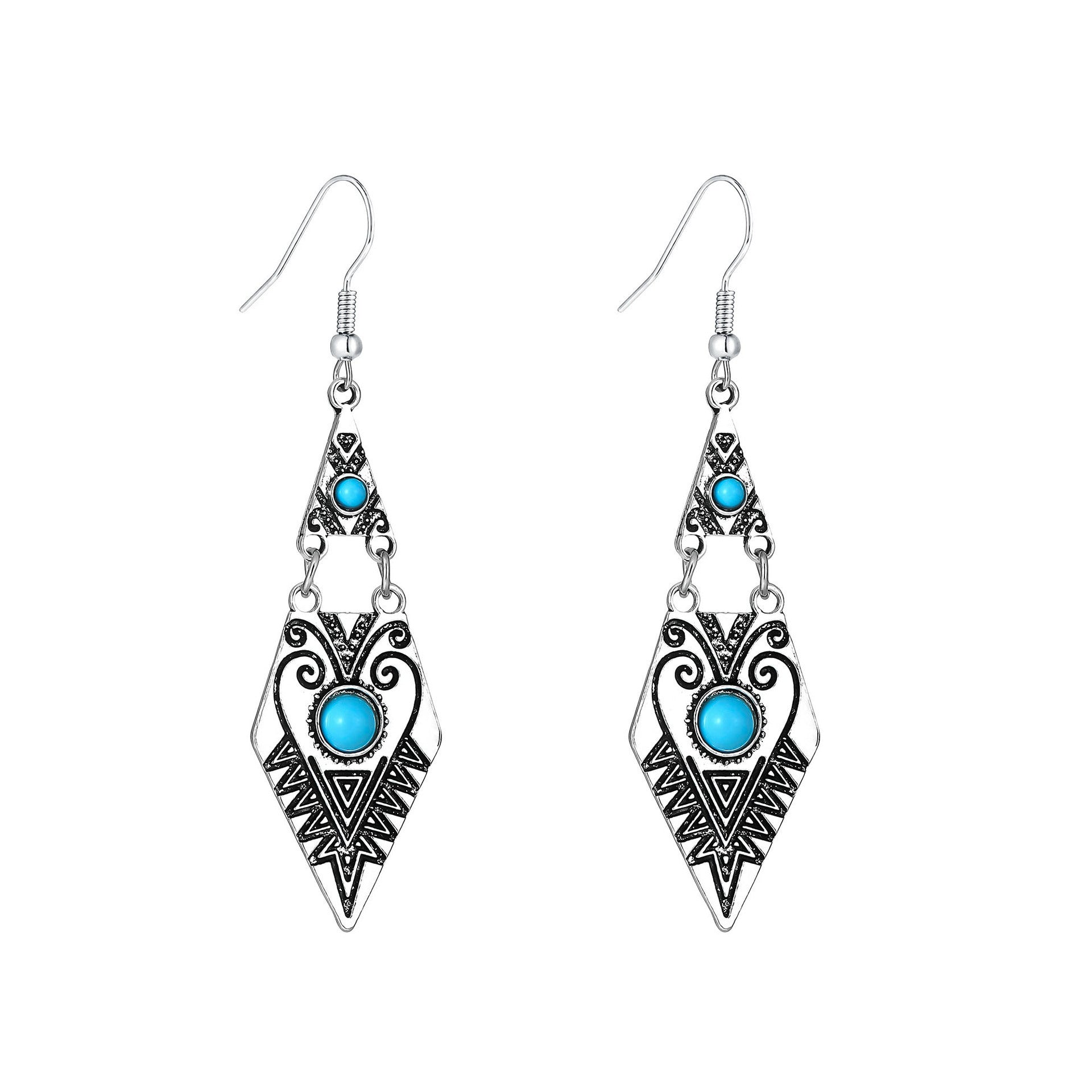 Wholesale turquoise earrings set retro bohemian geometric diamond pattern earrings