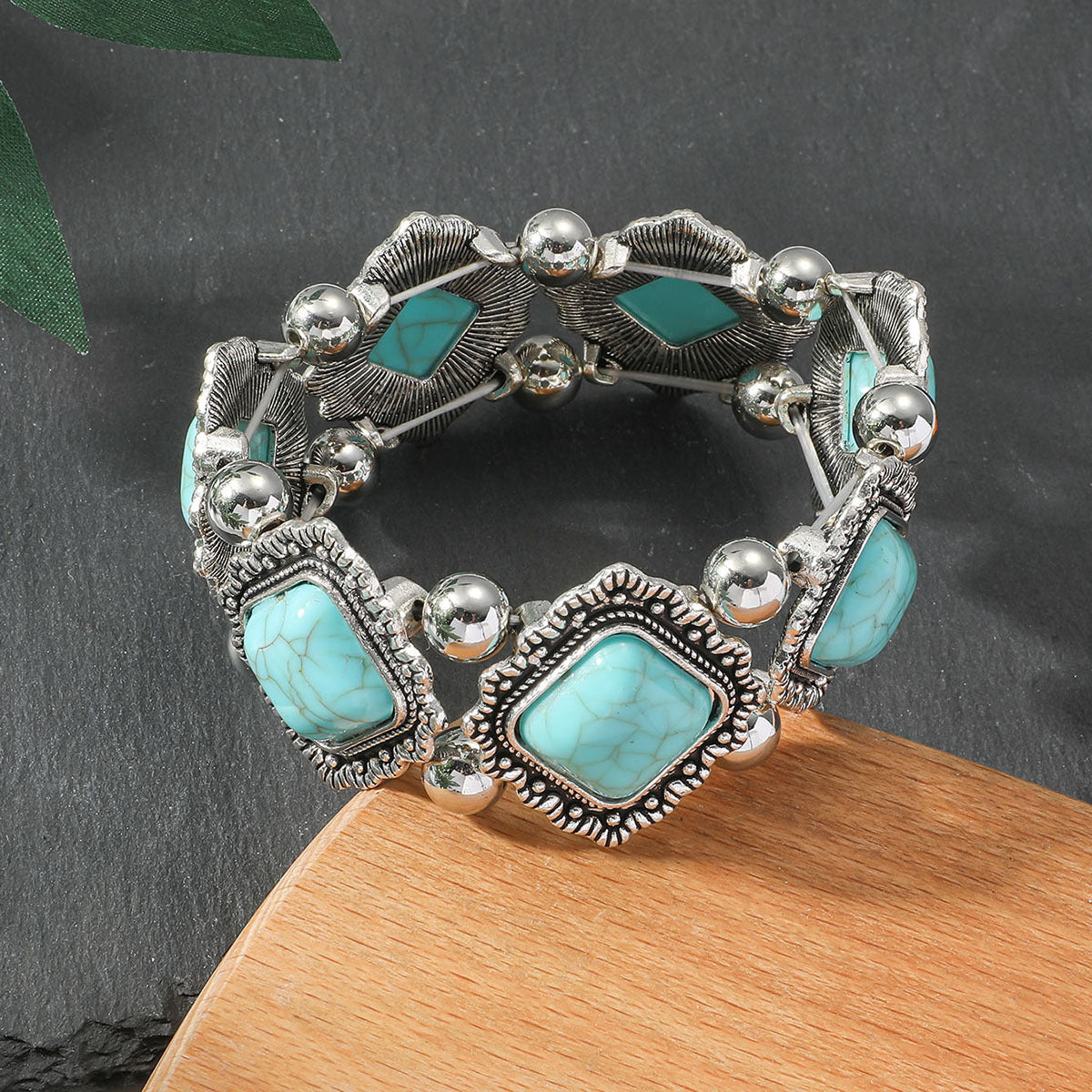 Wholesale Boho Retro Geometric Inlaid Turquoise Stretch Bracelet ACC-BT-GL002