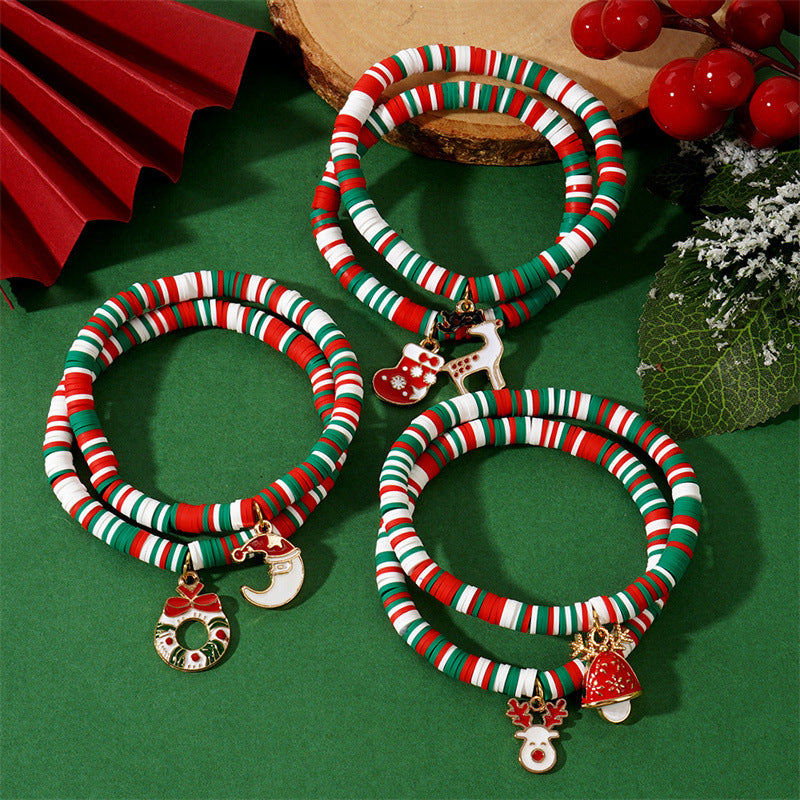 Wholesale  Christmas Ornaments Colorful Soft Pottery Beaded Bracelet