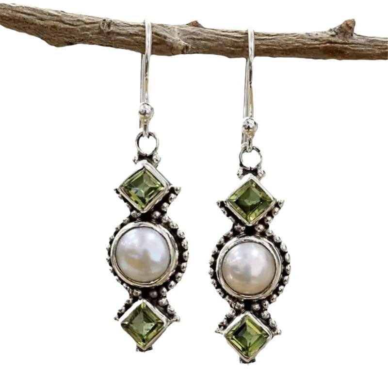 Wholesale creative hot-selling geometric square olive green rhinestone personality earrings