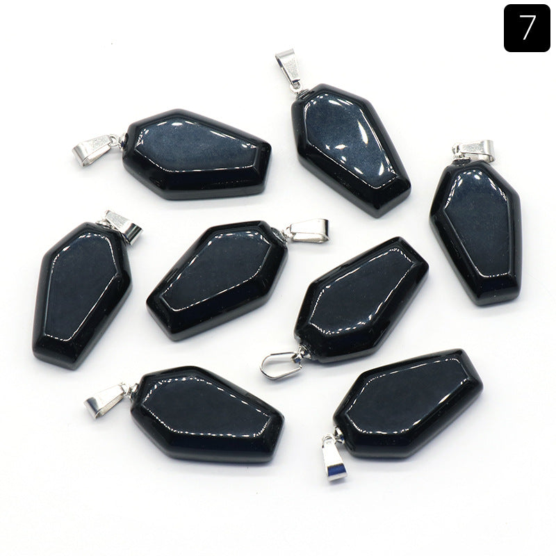 Wholesale Mini Coffin Board Natural Crystal Stone Coffin Board Necklace Pendant ACC-PT-KeSuo004
