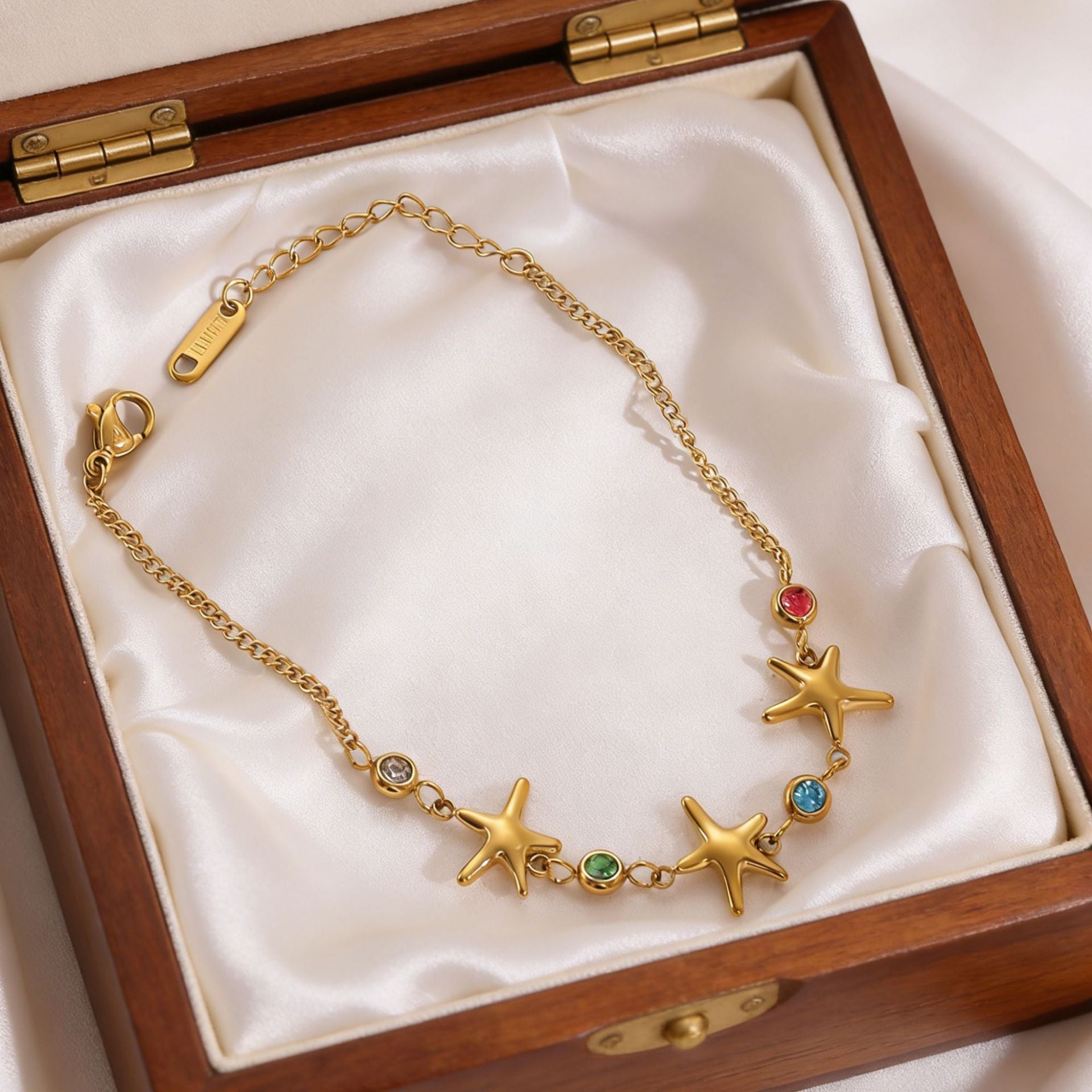 Wholesale Stainless Steel 18k Gold Plated Star Birthstone Bracelet Women' s Jewelry Gift