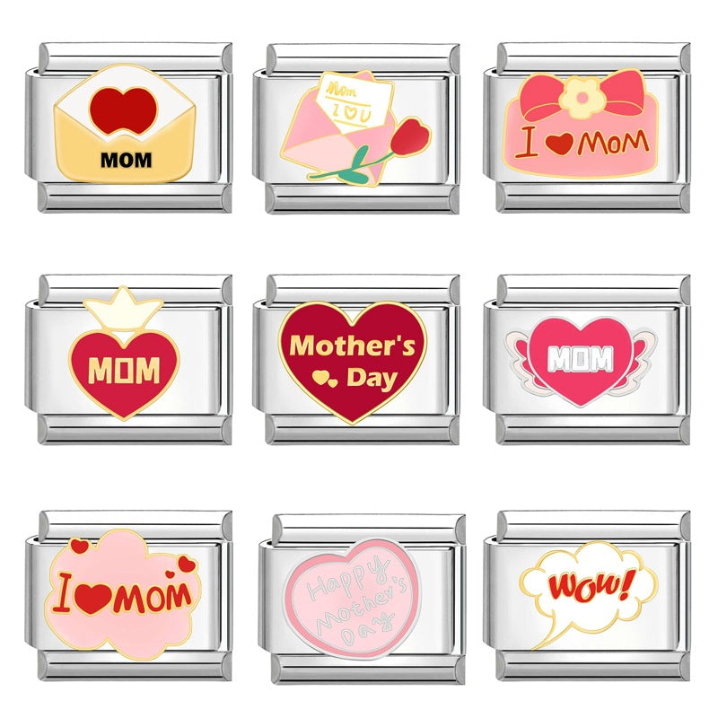 Wholesale Italian Charm Bracelet 9mm DIY Splicing Mother's Day Series Stainless Steel Composable Bracelet
