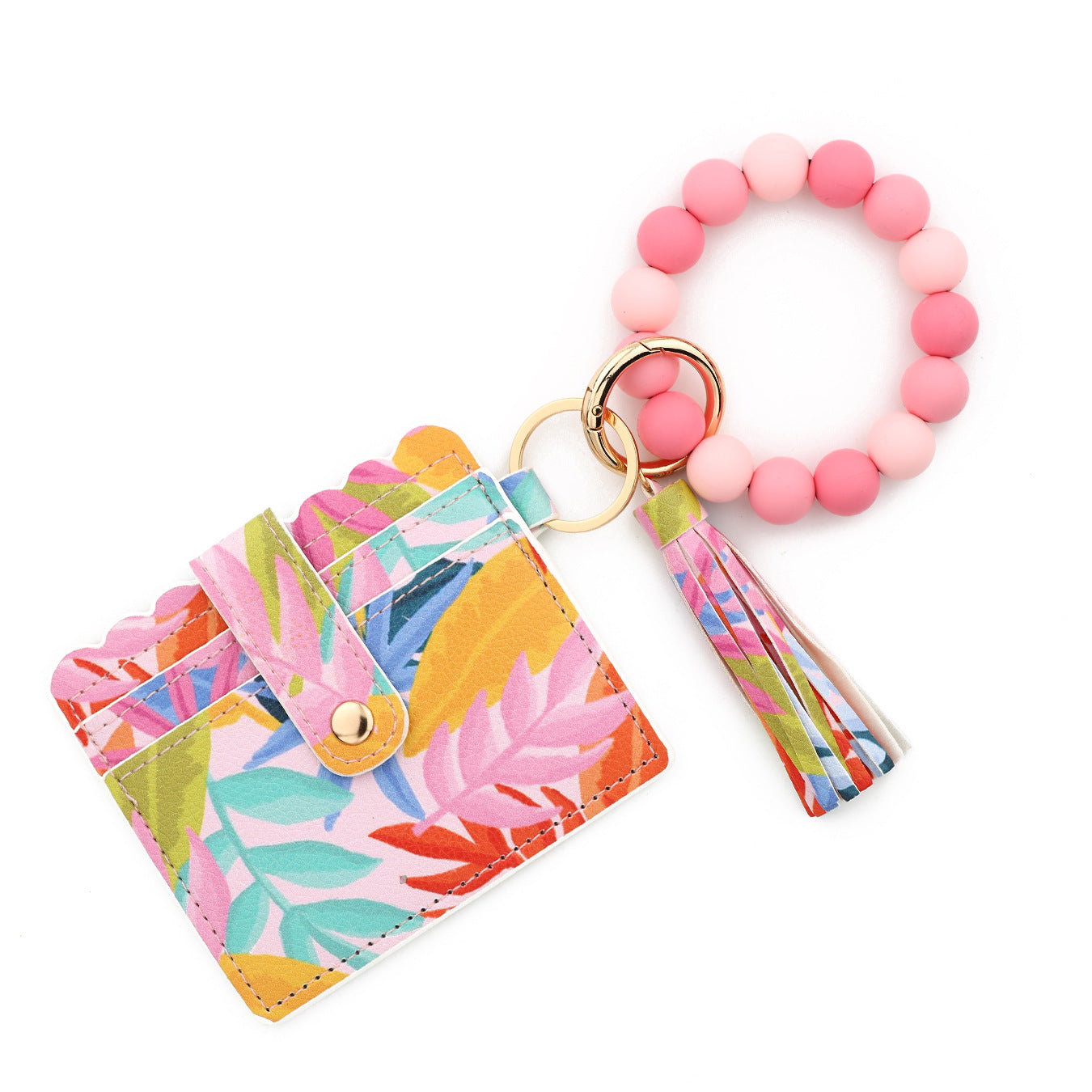 Wholesale  silicone bead bracelet printed card holder Wristlet Keychain