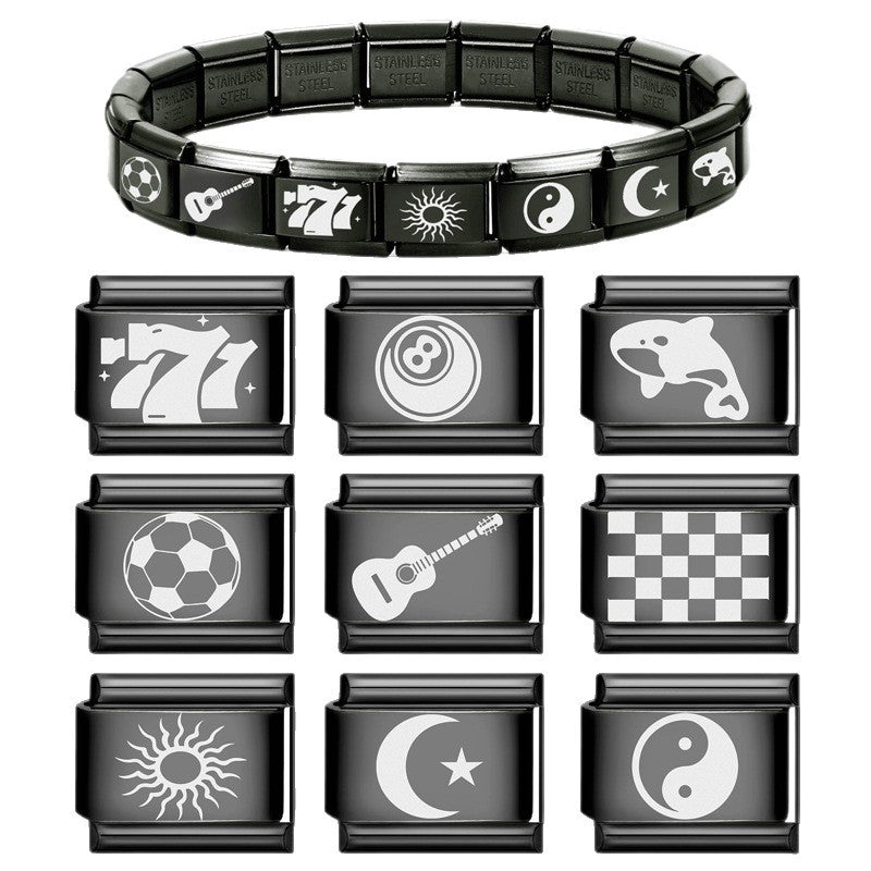 Wholesale Italian Charm Bracelet 9mm DIY Splicing Black Series Stainless Steel Composable Bracelet