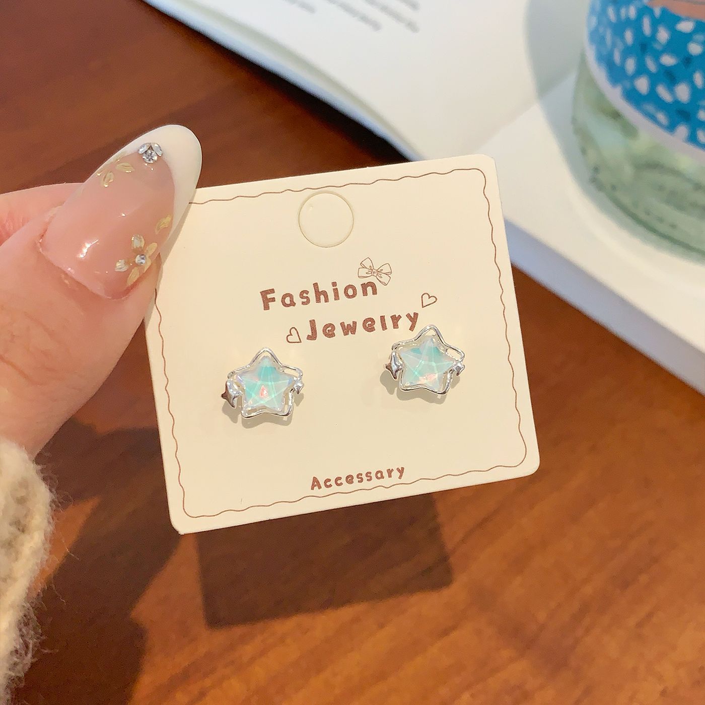 Wholesale Bear Bow Colorful Star Earrings Silver Needle Versatile Earrings