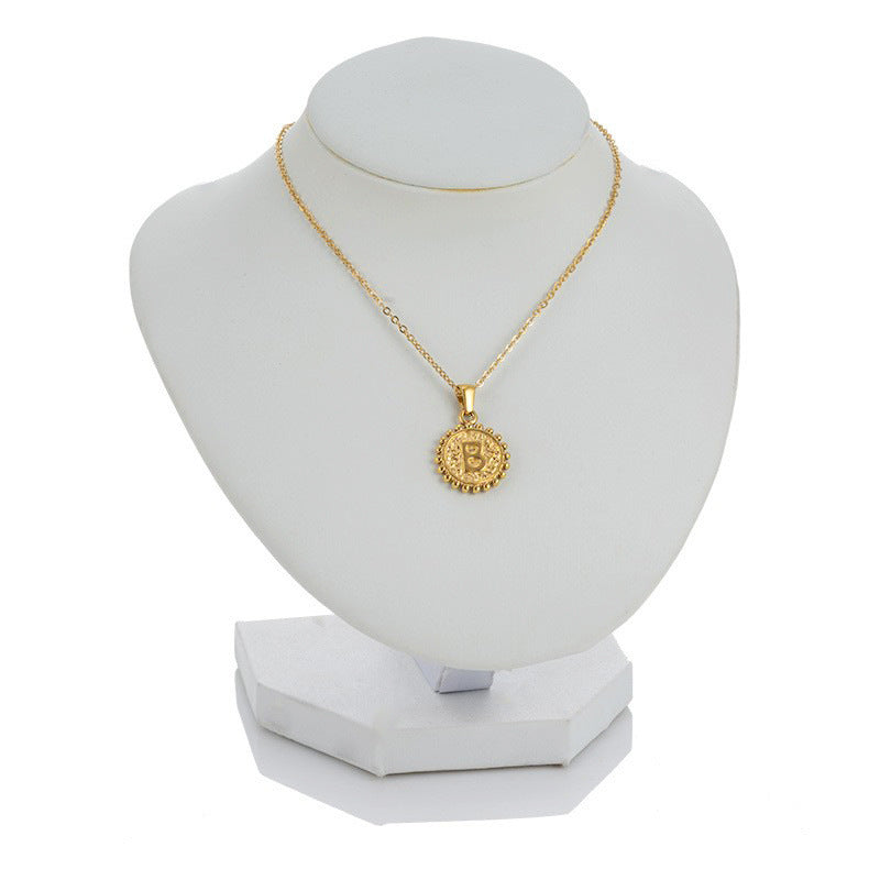 Wholesale Stainless steel  Golden Round English Letter Necklace