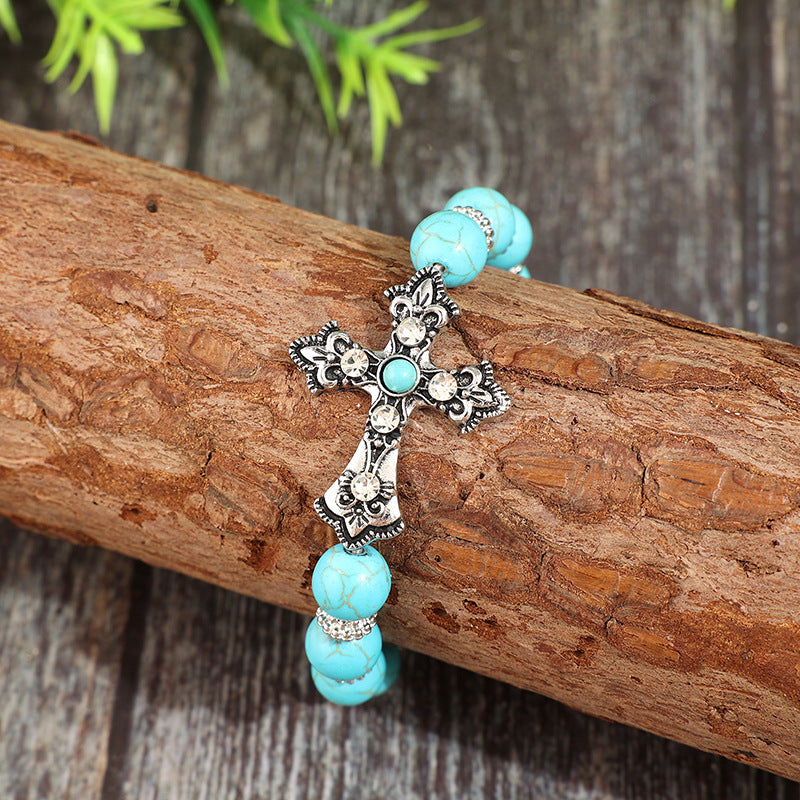 Wholesale Alloy Electroplated Vintage Carved Cross Bracelet Retro Cowboy Style Women' s Jewelry Boutique Resale