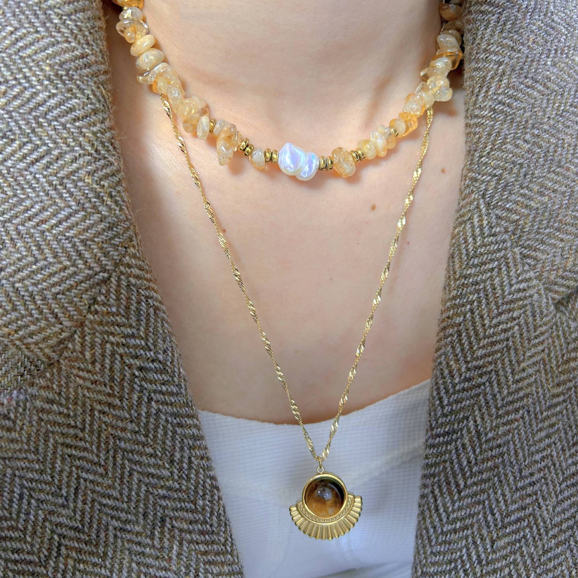 Wholesale Stainless Steel Temperament Simple Irregular Natural Stone Beaded Necklace