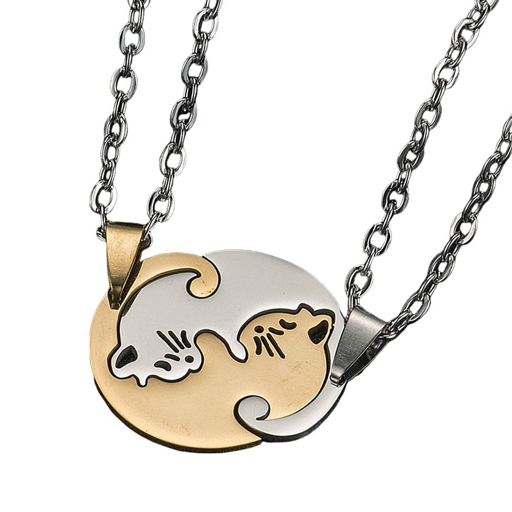 Wholesale Love Black and White Cat Stitching Stainless Steel Necklaces ACC-NE-Hanyu007