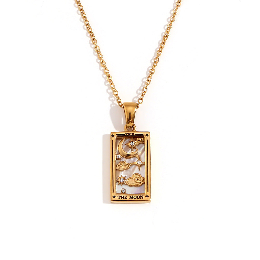 Wholesale Tarot Pendant Necklace 18K Gold Plated Stainless Steel Retro Trendy Jewelry Gift