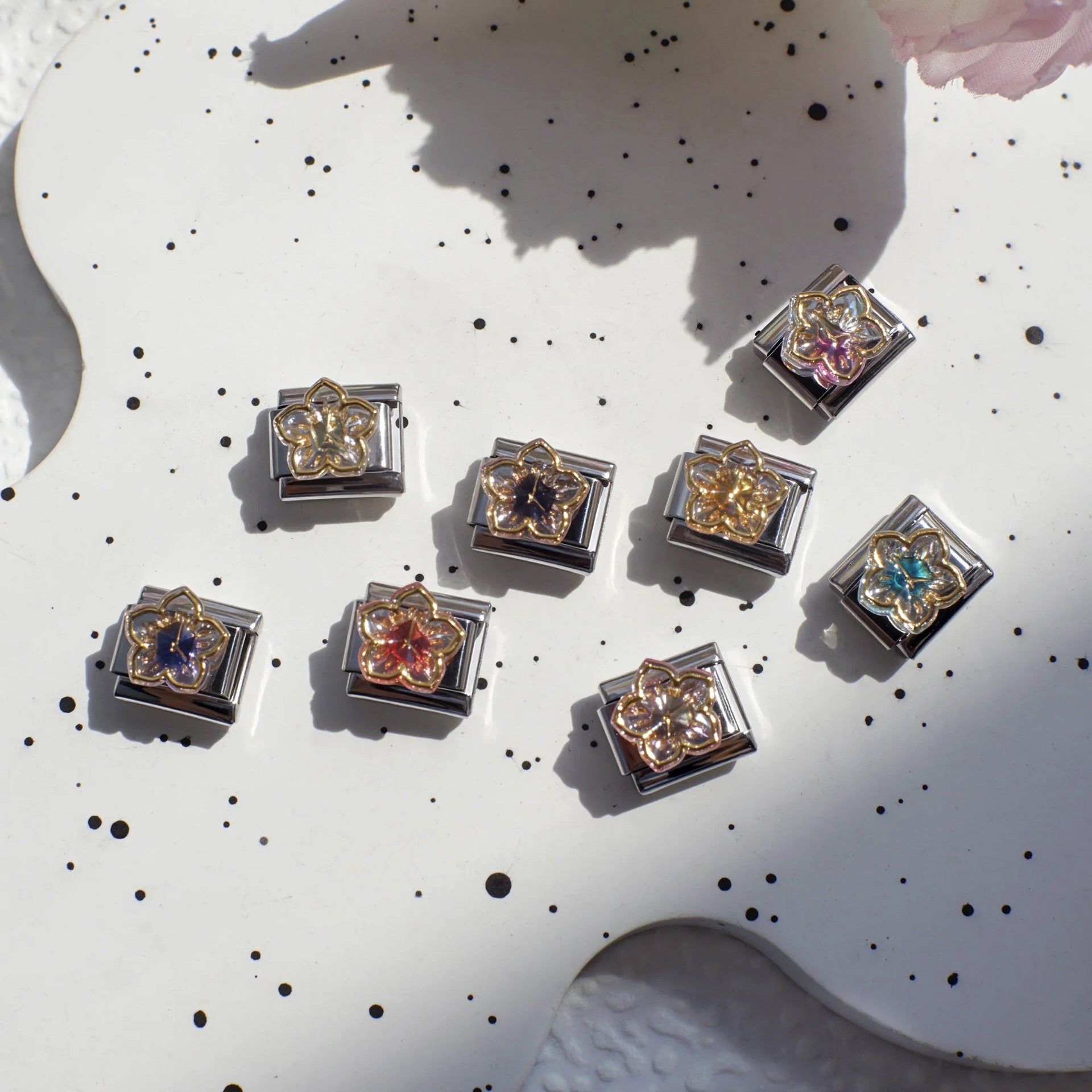 Wholesale 5pcs/pack Makeup &  Accessories Enamel Italian Charms Single Section Creative Stainless Steel Composable Bracelet