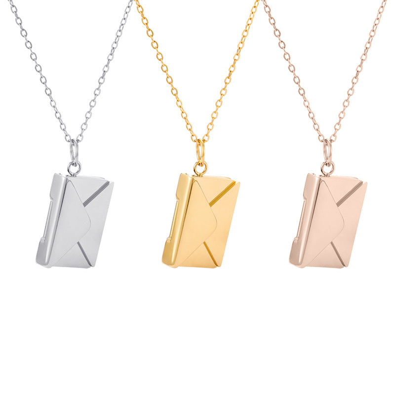 Wholesale Vintage Envelope Stainless Steel Necklace Pendant Square Geometric Necklaces ACC-NE-Shil002