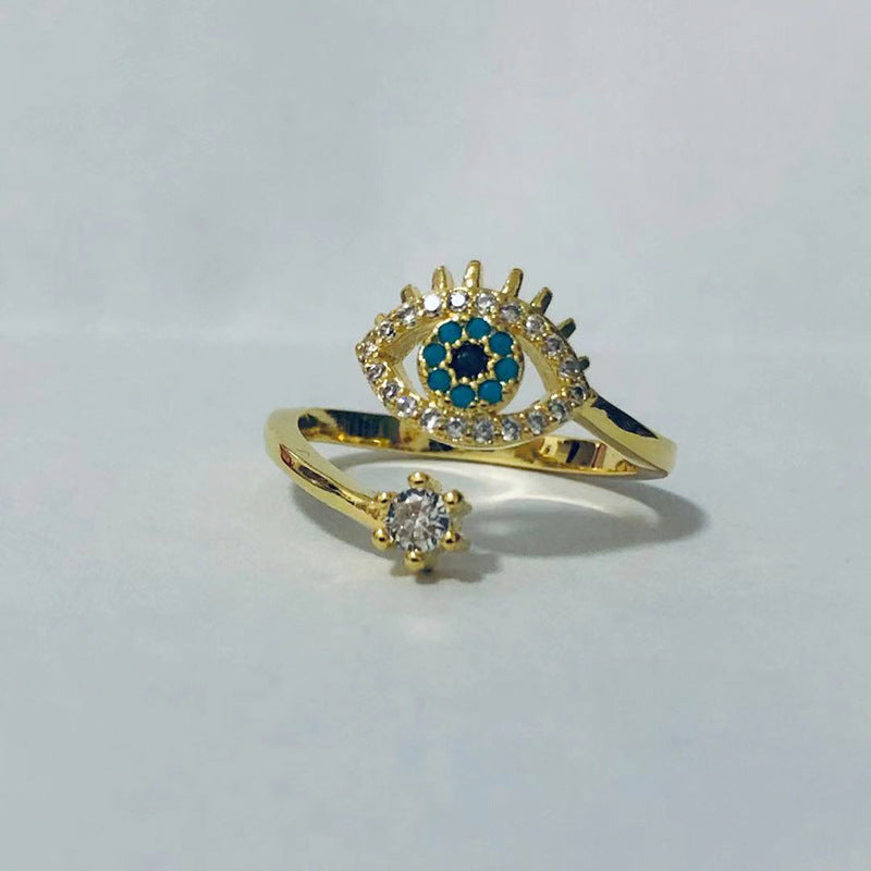 Wholesale Copper Electroplated Evil Eye Ring Gold Open Adjustable Unisex Fashion Accessory Gift