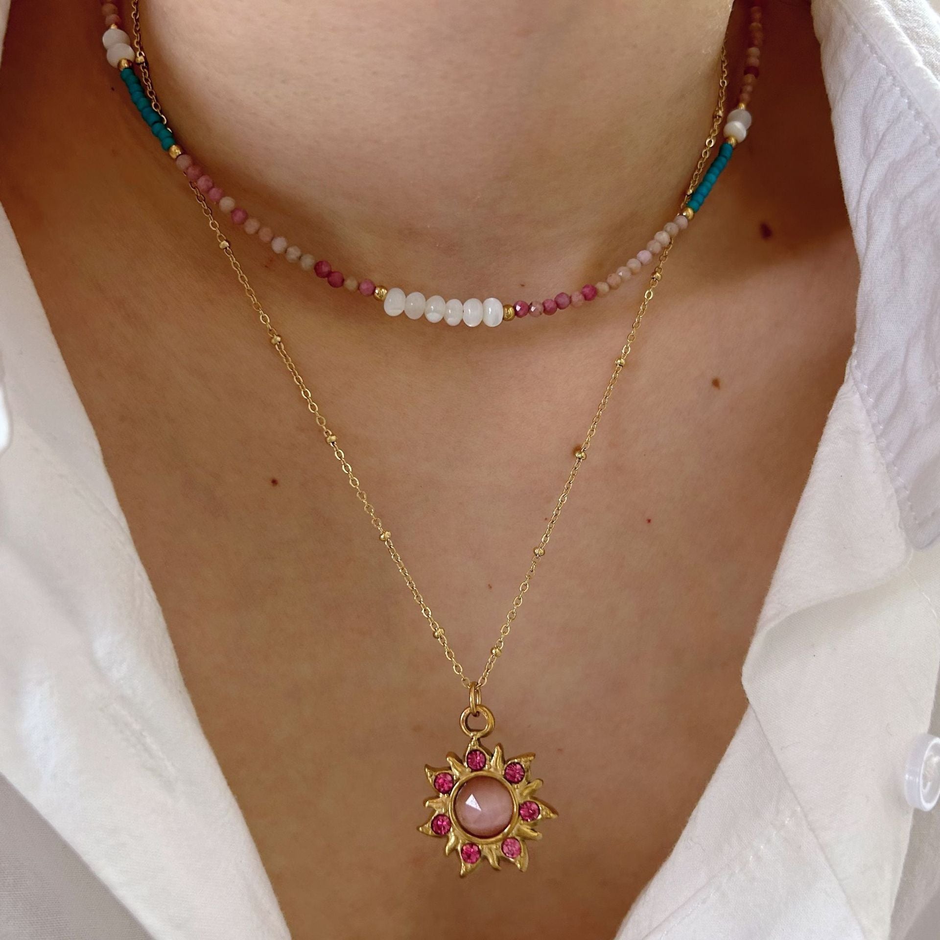 Wholesale Millet beads turquoise simple mother-of-pearl rhodonite necklace